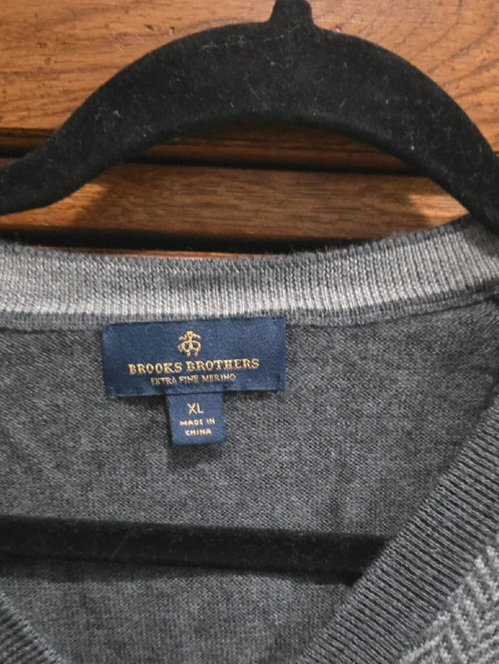 Brooks Brothers Gray Herringbone V-Neck Sweater